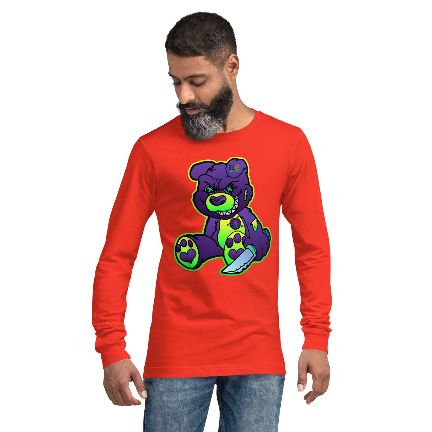 Purple and Green Demon Bear Unisex Long Sleeve Tee