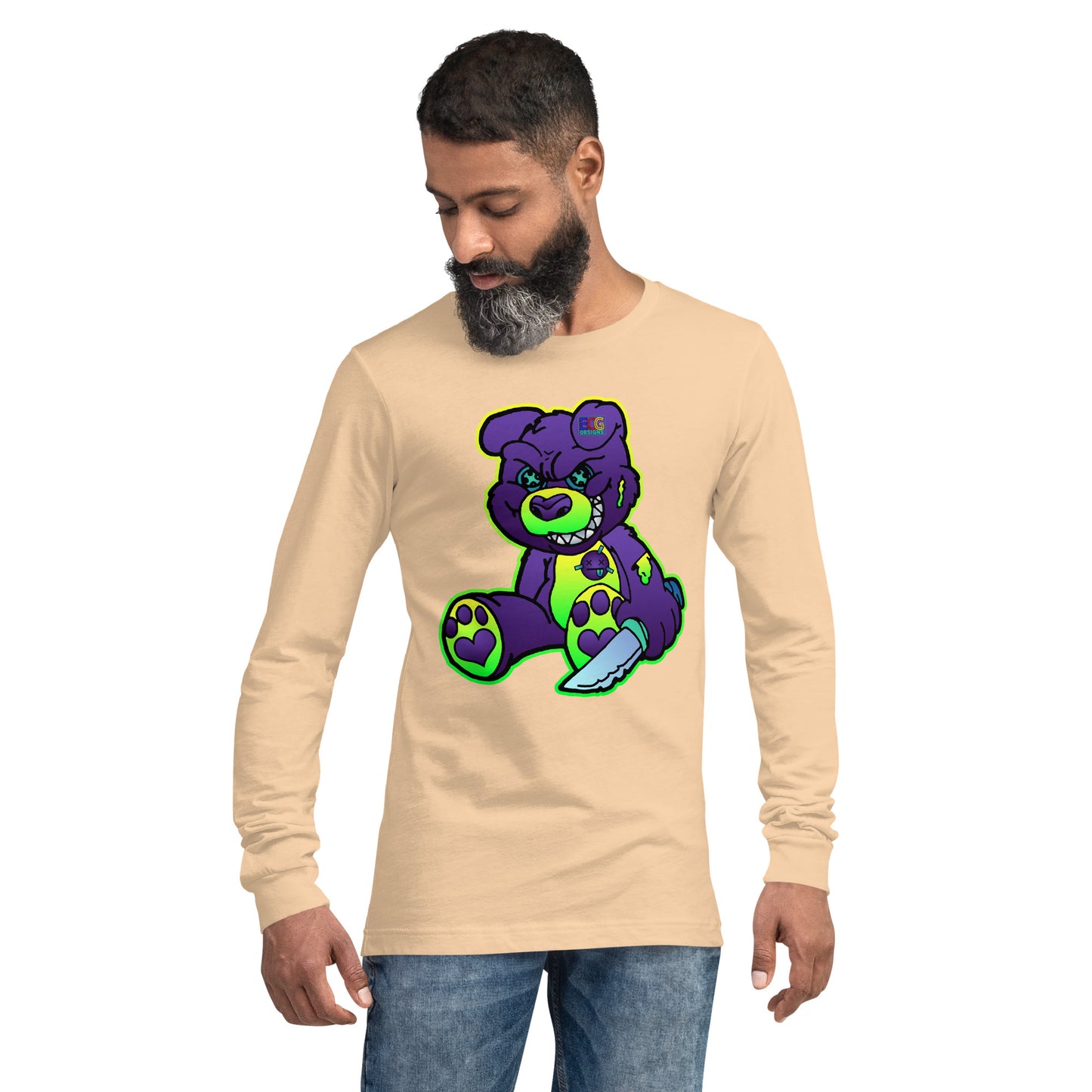 Purple and Green Demon Bear Unisex Long Sleeve Tee