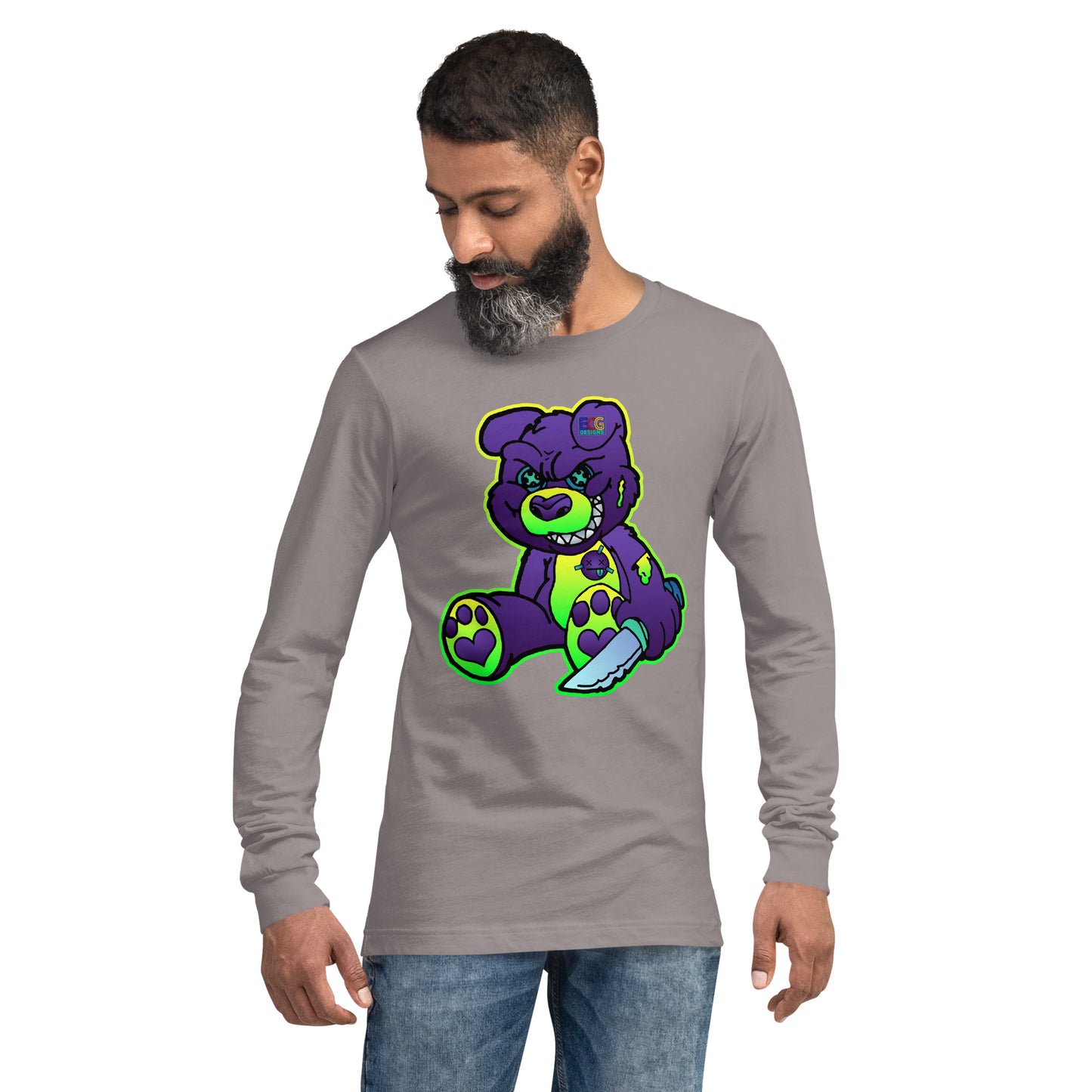 Purple and Green Demon Bear Unisex Long Sleeve Tee