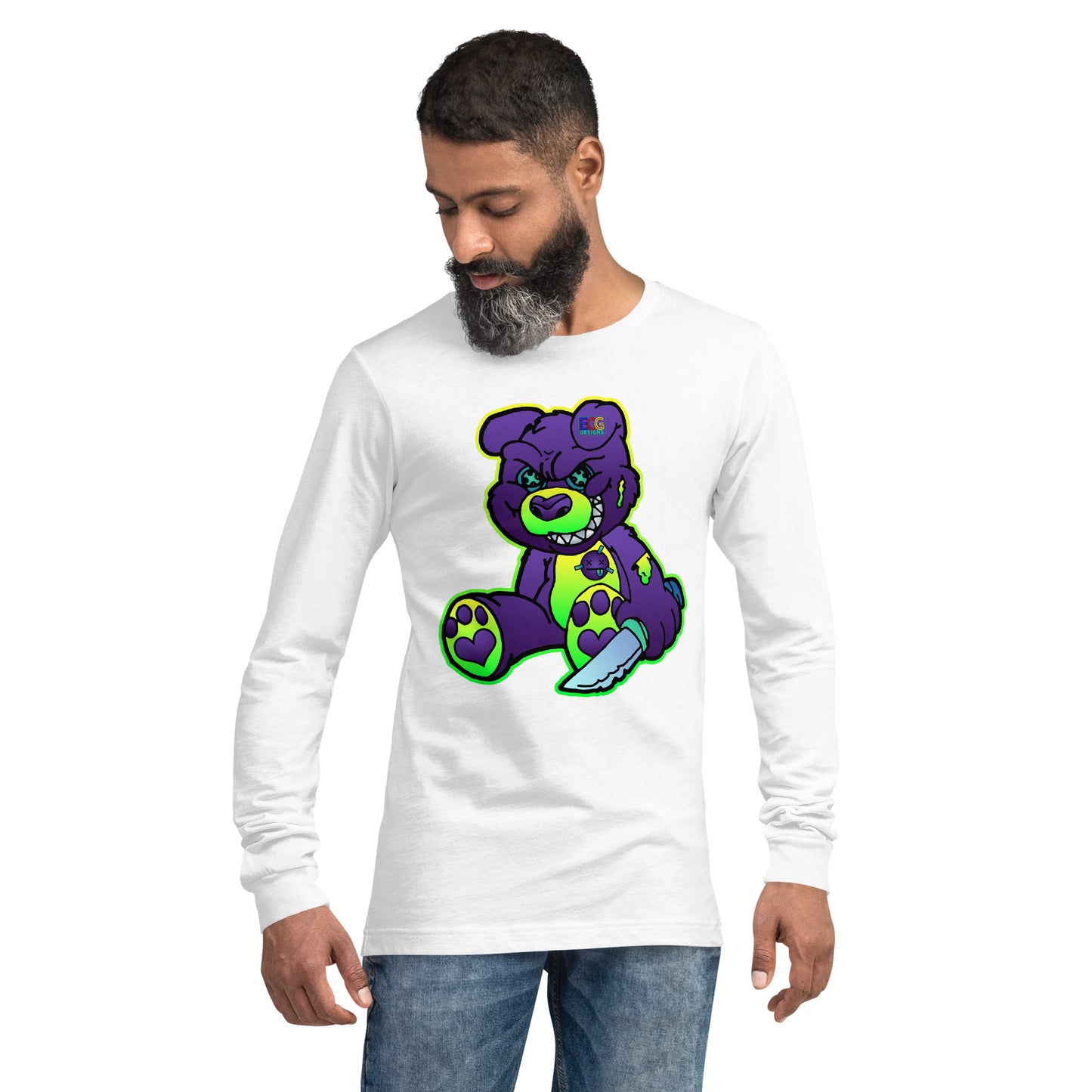 Purple and Green Demon Bear Unisex Long Sleeve Tee