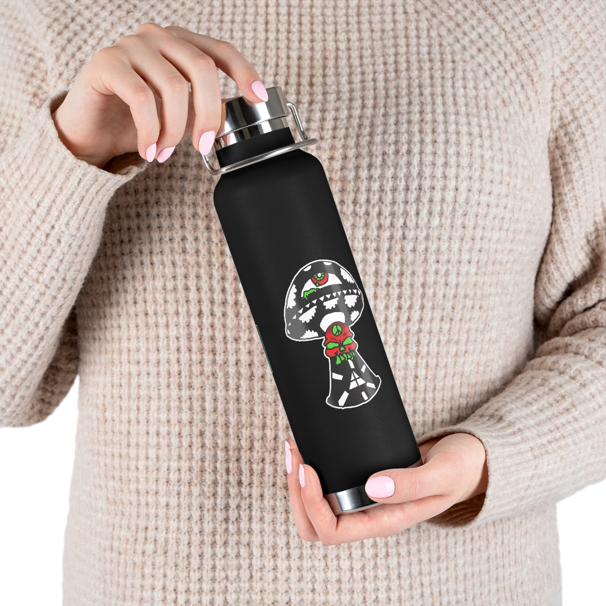 Black and White Skull Shroom 22oz Vacuum Insulated Bottle