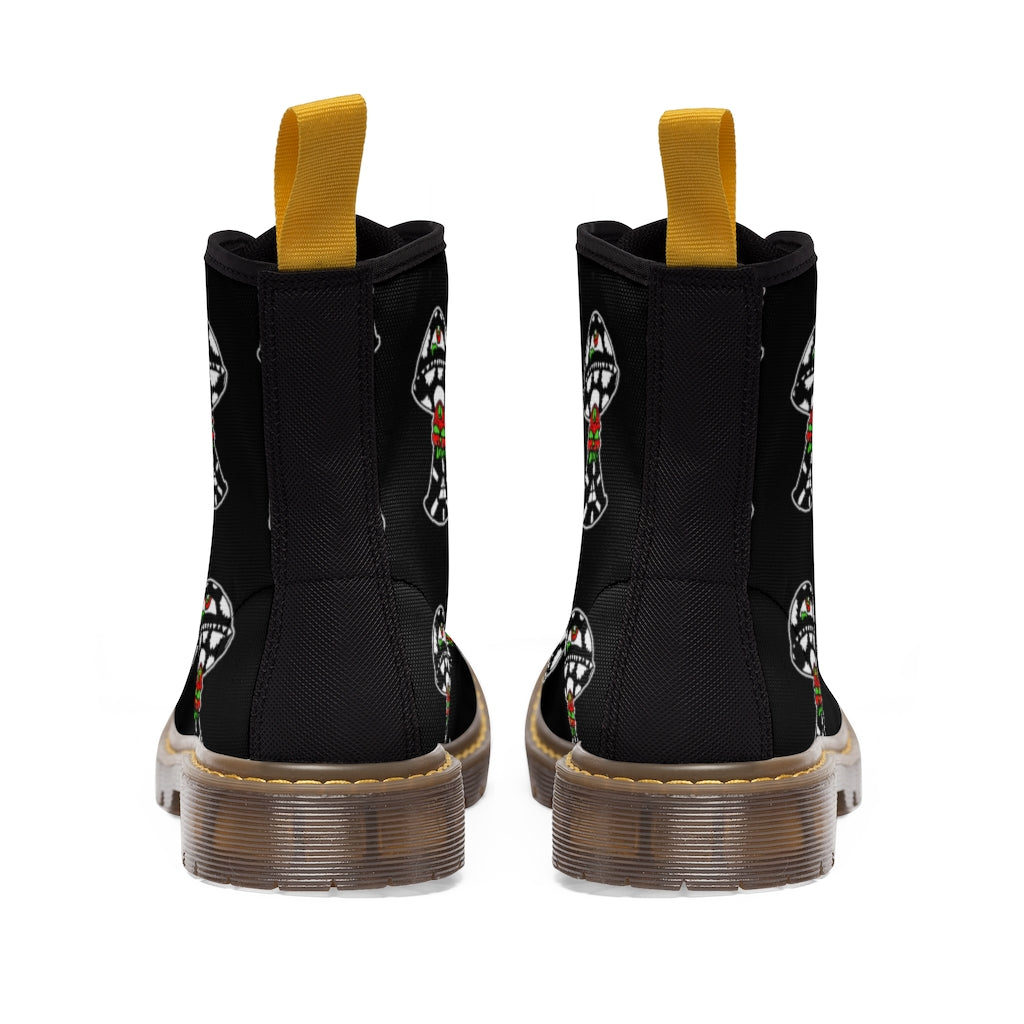 Black and White Skull Shroom Men's Canvas Boots