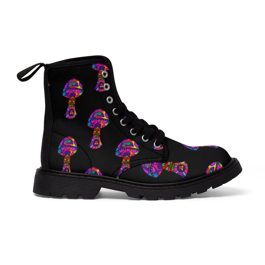 Rainbow Skull Shroom Men's Canvas Boots