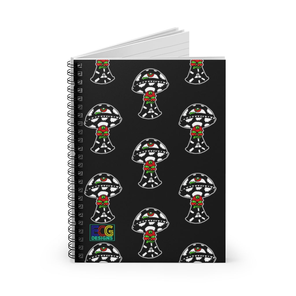 Black and White Skull Shroom Spiral Notebook - Ruled Line