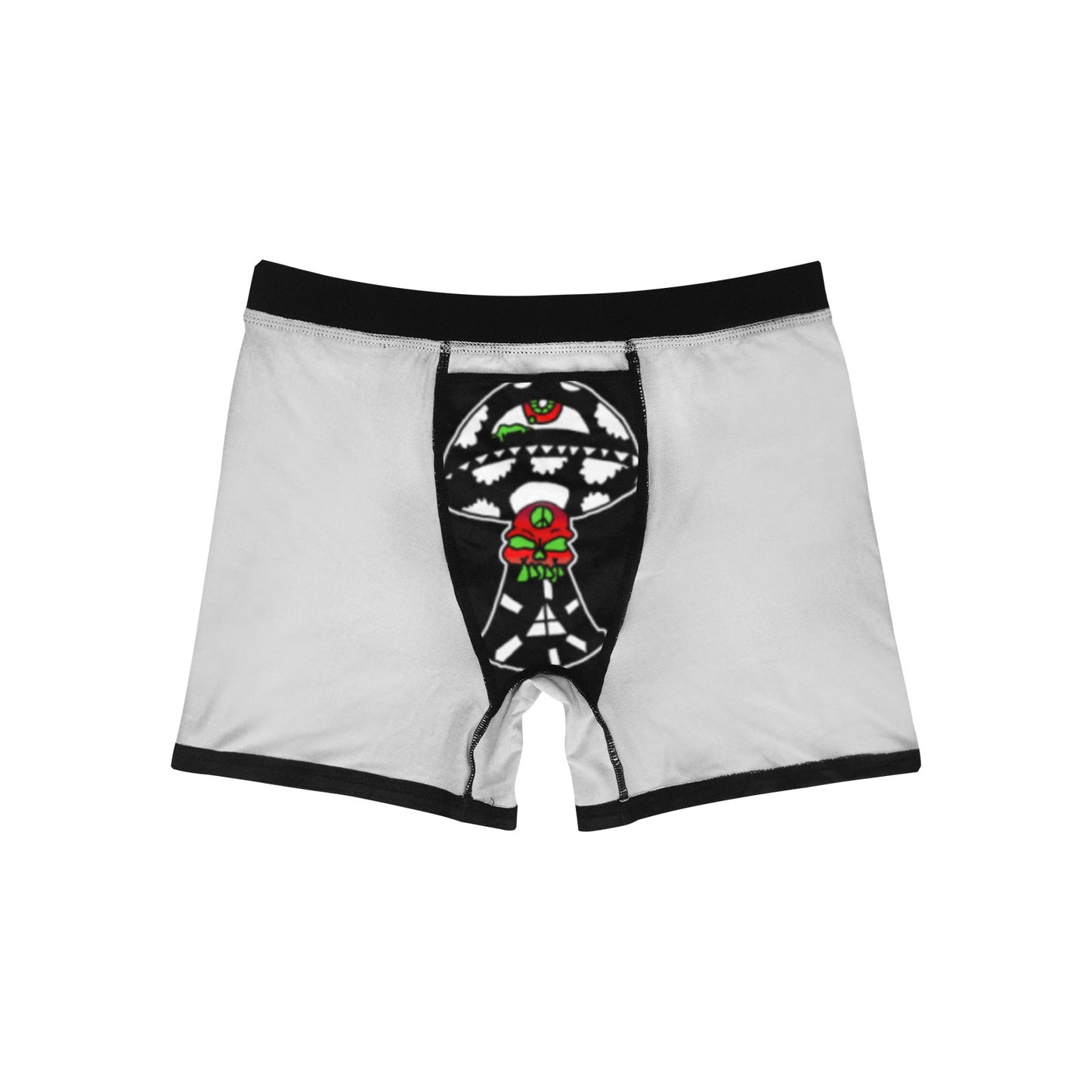 Black and White Skull Shroom Men's Boxer Briefs with Inner Pocket (Model L34)