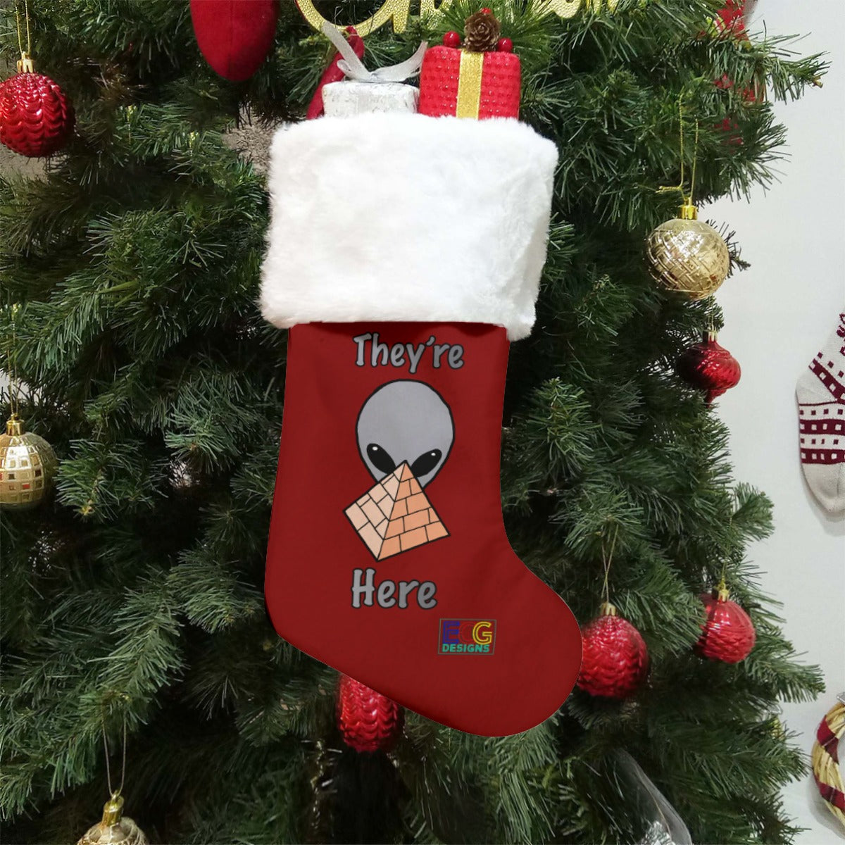 Alien Pyramid Christmas Stocking (Red)