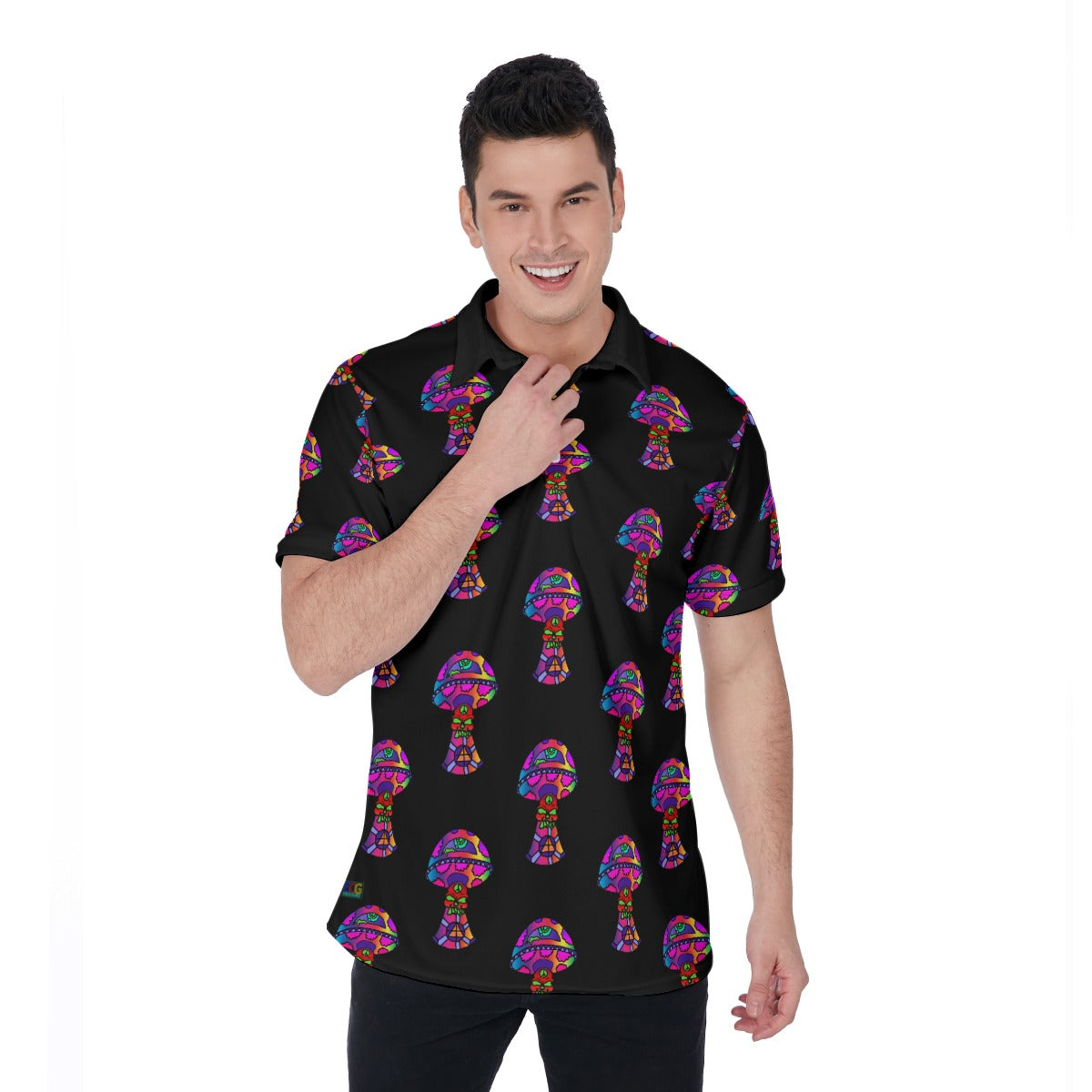 Rainbow Skull Shroom All-Over Print Men's Polo Shirt