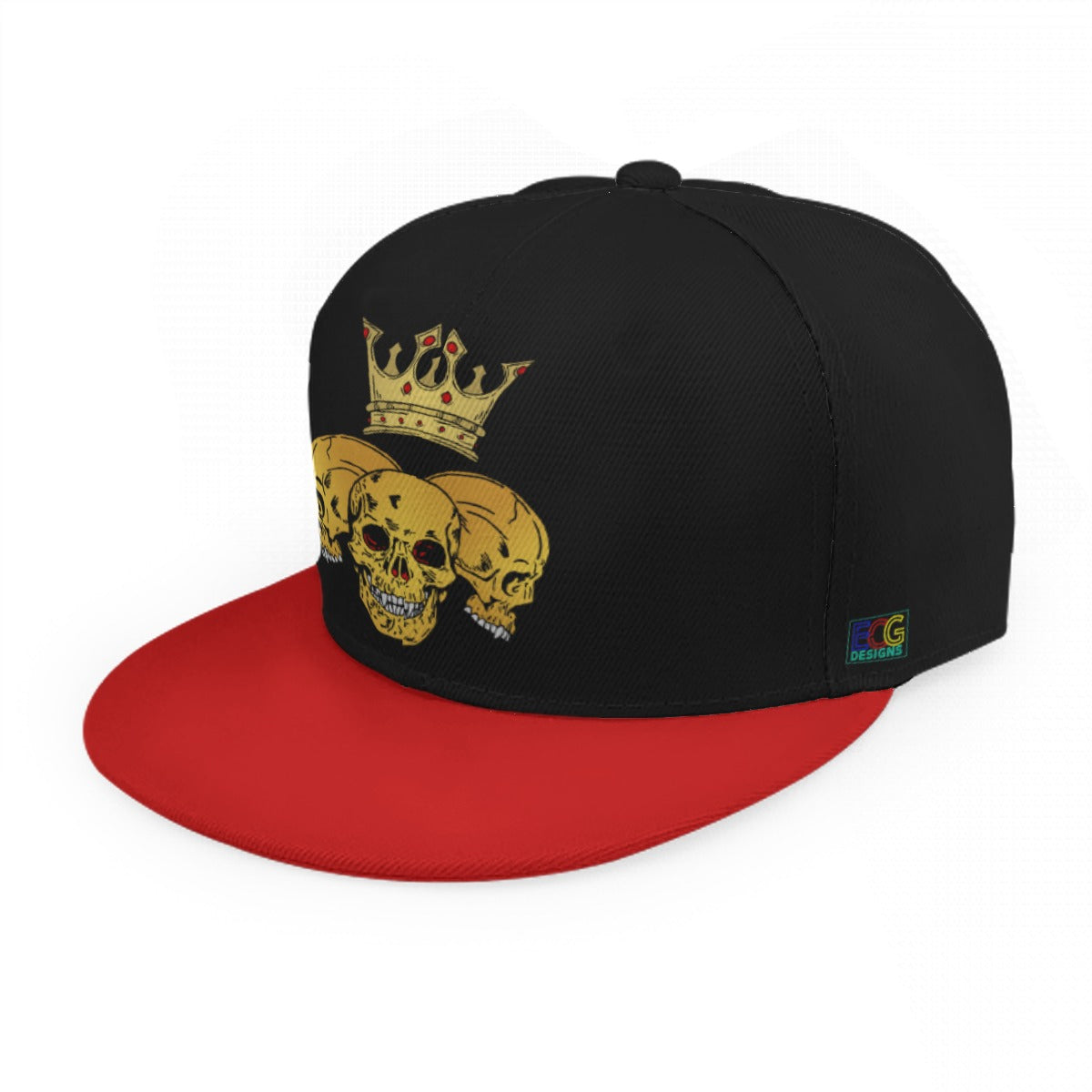 Triple Skull Crown Baseball Cap With Flat Brim