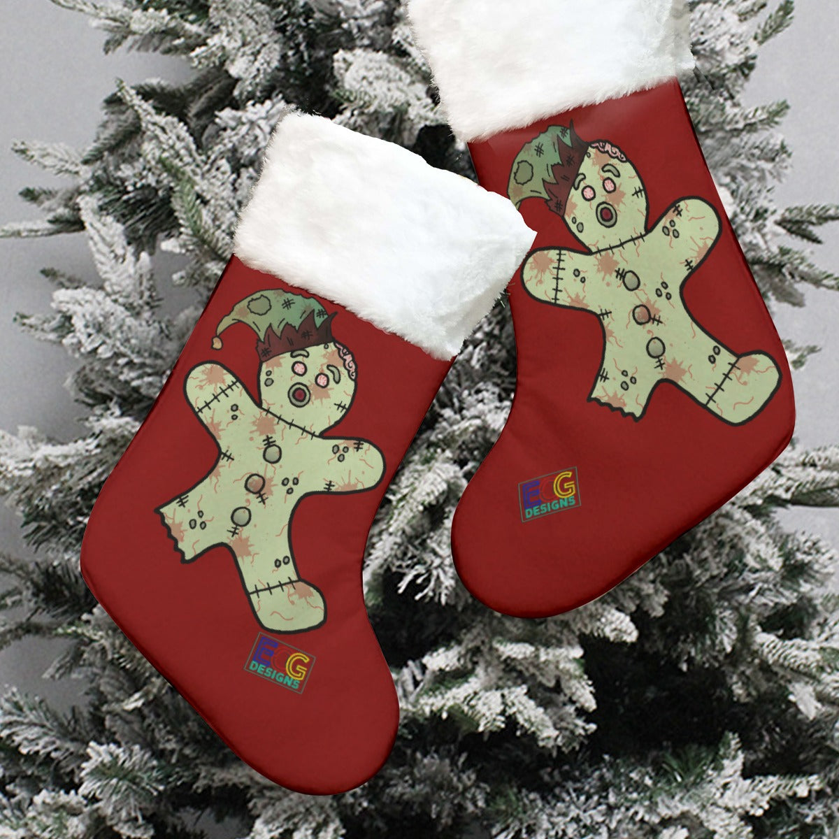 The Night the Cookie Bites Back All-Over Print Christmas Stocking (Red)