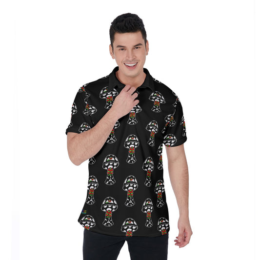 Black and White Skull Shroom All-Over Print Men's Polo Shirt