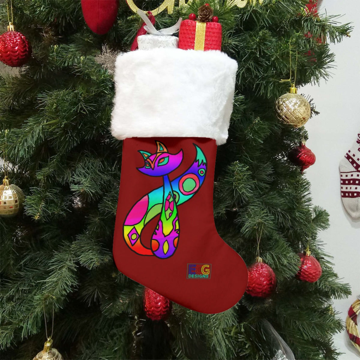 Cat Christmas Stocking (Red)