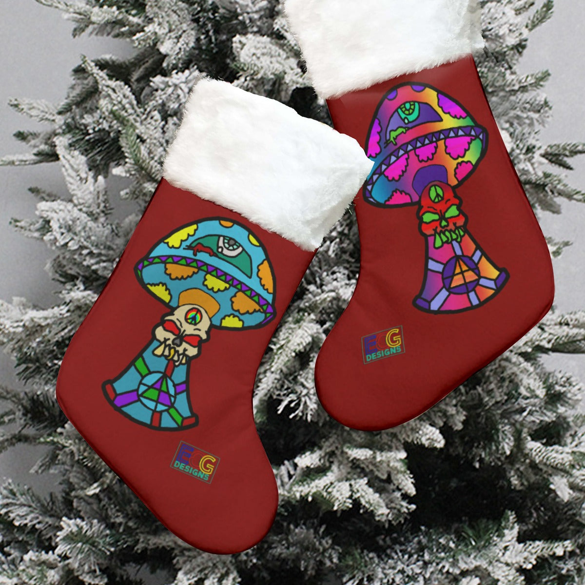 Skull Shroom Christmas Stocking (Red)