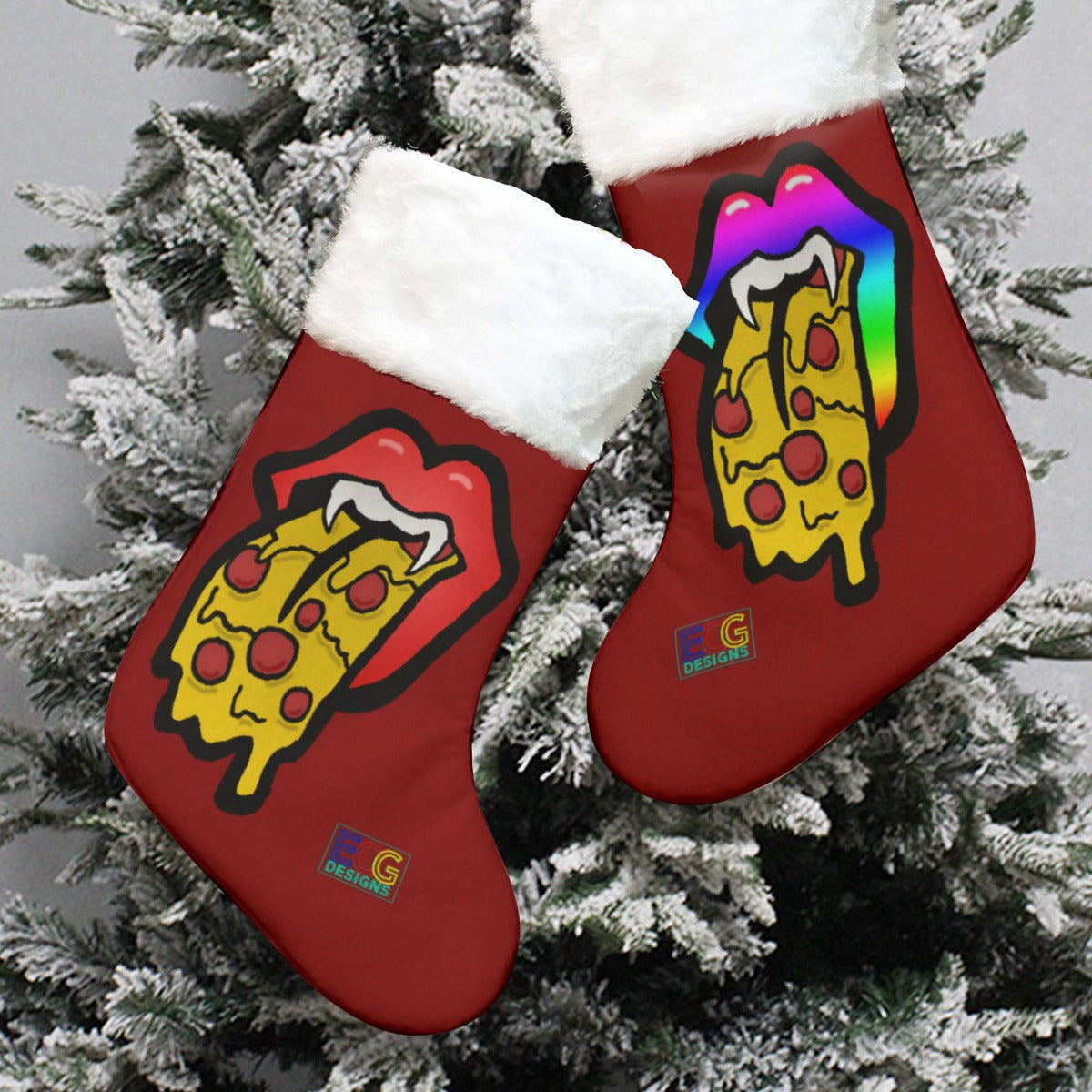 Pizza Tongue Christmas Stocking (Red)