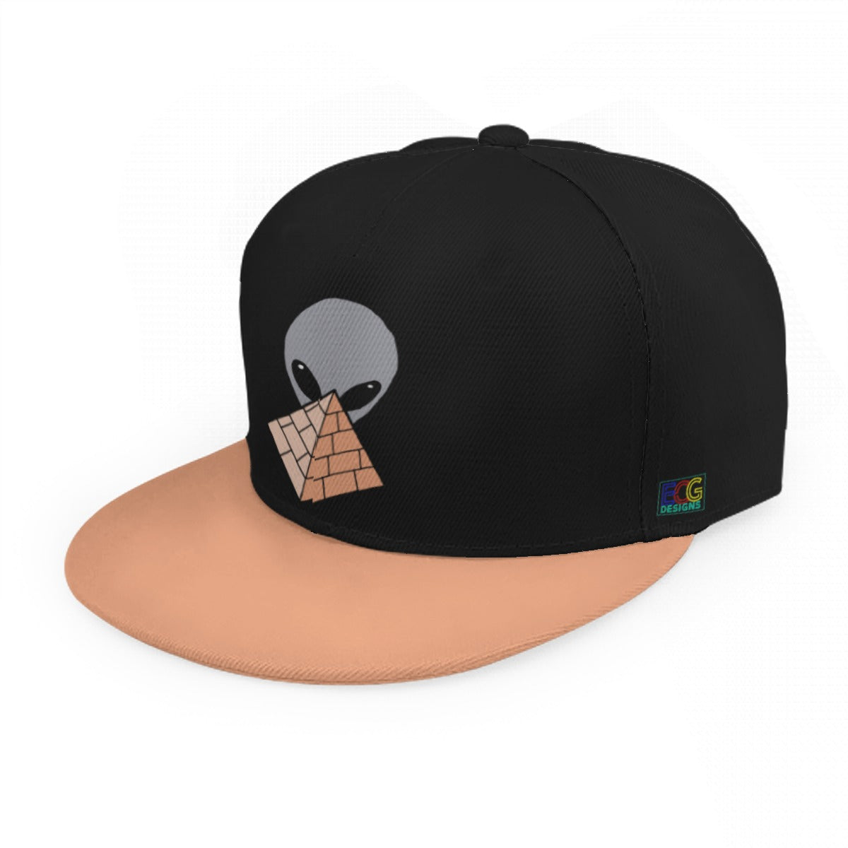 Gray Alien Pyramid Baseball Cap With Flat Brim (Tan)