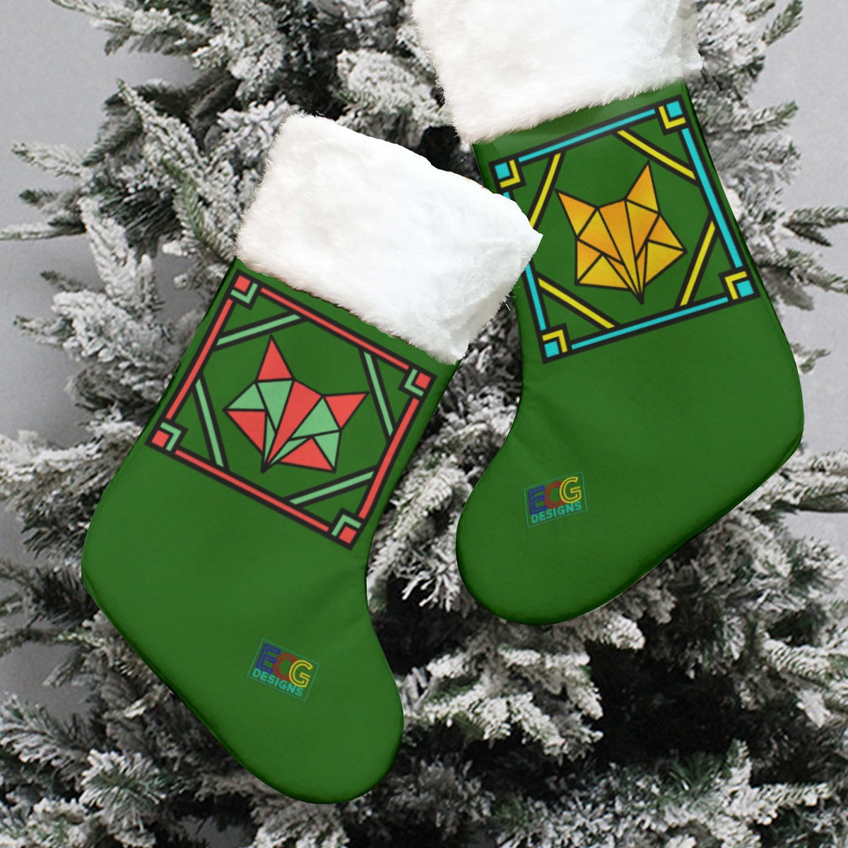 Box Fox Christmas Stocking (Green)