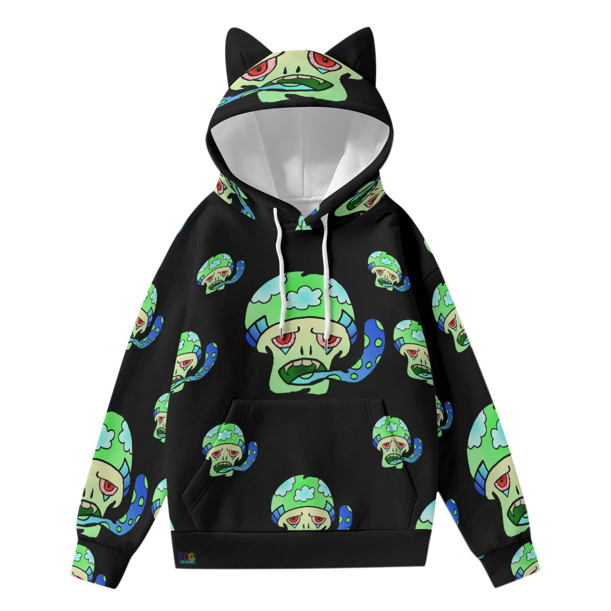 Green Shroom All-Over Print Women’s Hoodie With Decorative Ears