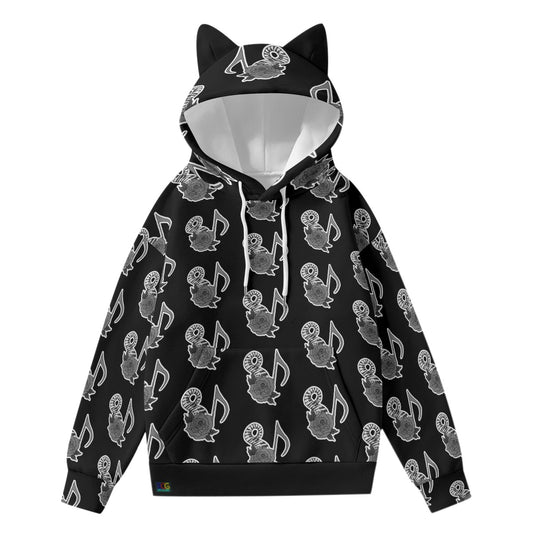 Musical Rose All-Over Print Women’s Hoodie With Decorative Ears