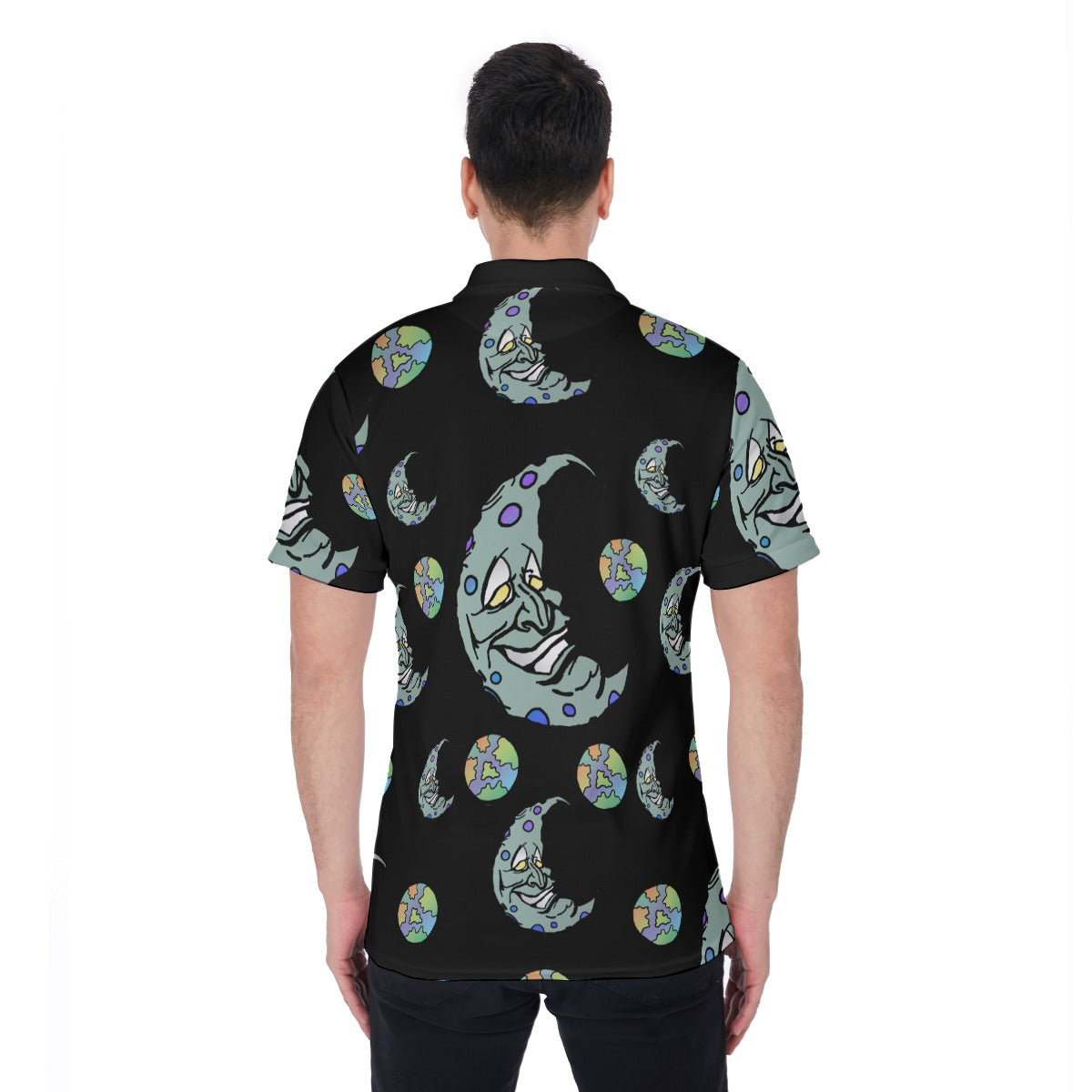 Green Moon All-Over Print Men's Polo Shirt