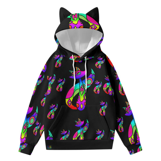 Rainbow Cat All-Over Print Women’s Hoodie With Decorative Ears