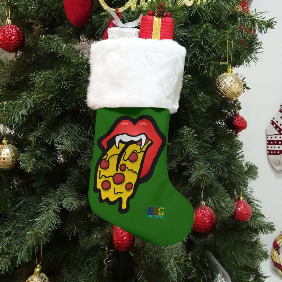 Pizza Tongue Christmas Stocking (Green)