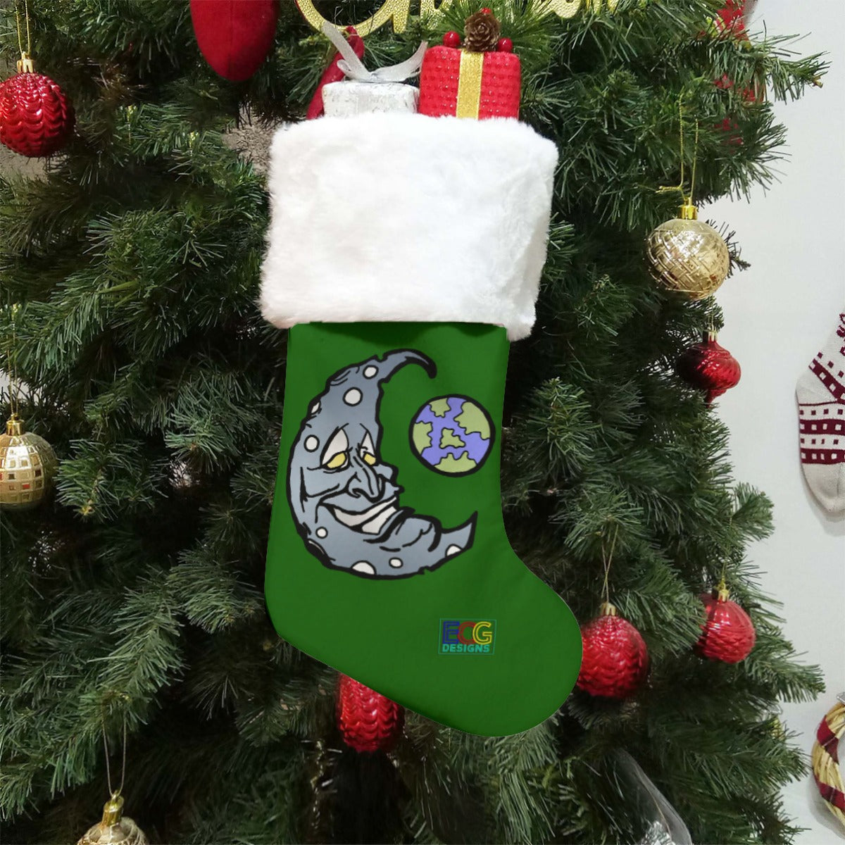 Moon Christmas Stocking (Green)