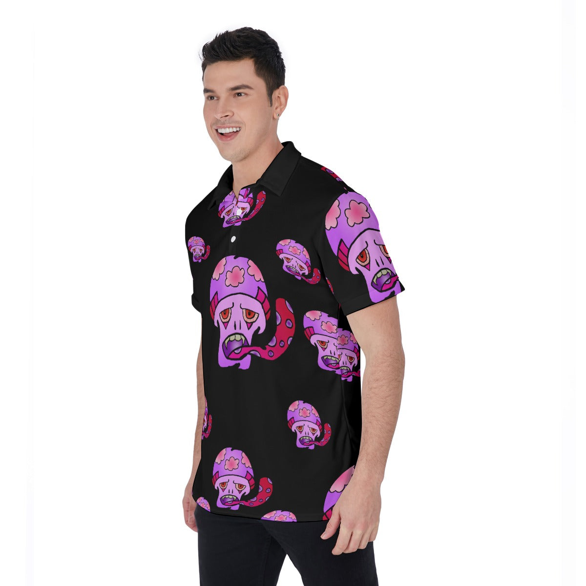 Pink Shroom All-Over Print Men's Polo Shirt