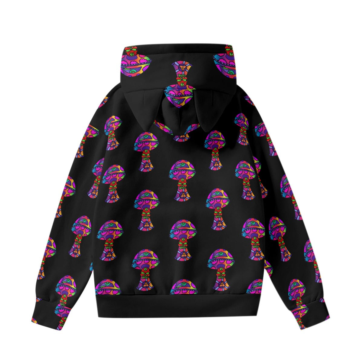 Rainbow Skull Shroom All-Over Print Women’s Hoodie With Decorative Ears