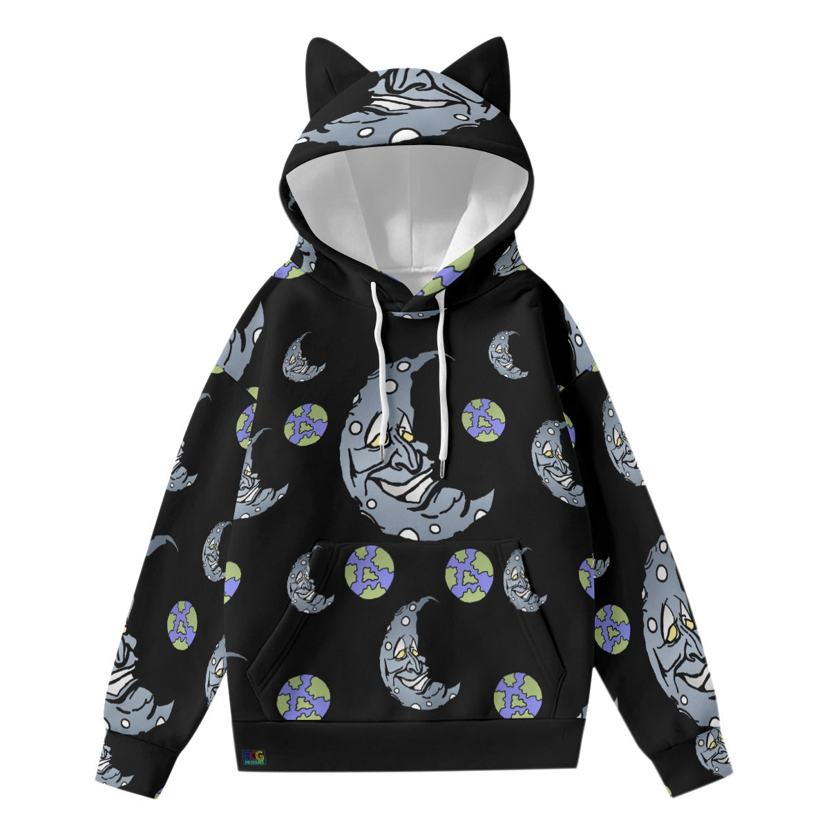 Silver Moon All-Over Print Women’s Hoodie With Decorative Ears