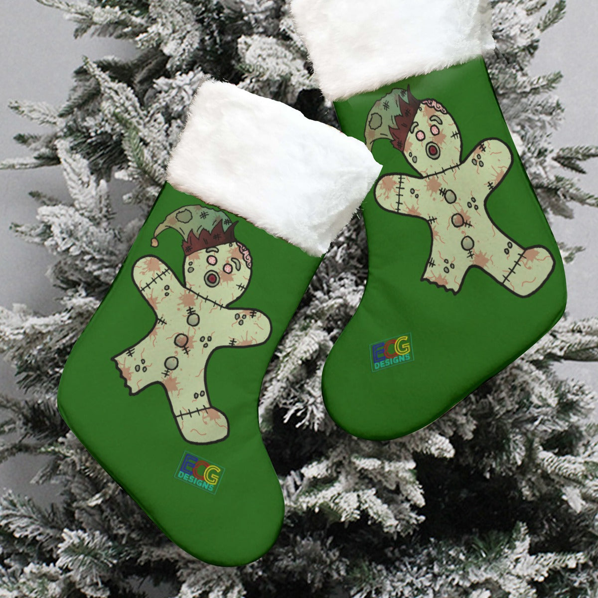 The Night the Cookie Bites Back All-Over Print Christmas Stocking (Green)