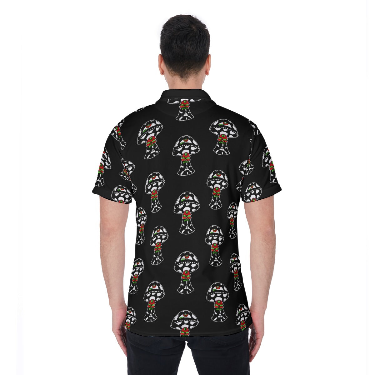 Black and White Skull Shroom All-Over Print Men's Polo Shirt