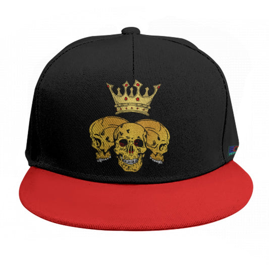 Triple Skull Crown Baseball Cap With Flat Brim