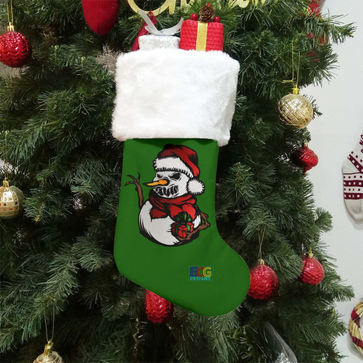 Evil Snowman All-Over Print Christmas Stocking (Green)