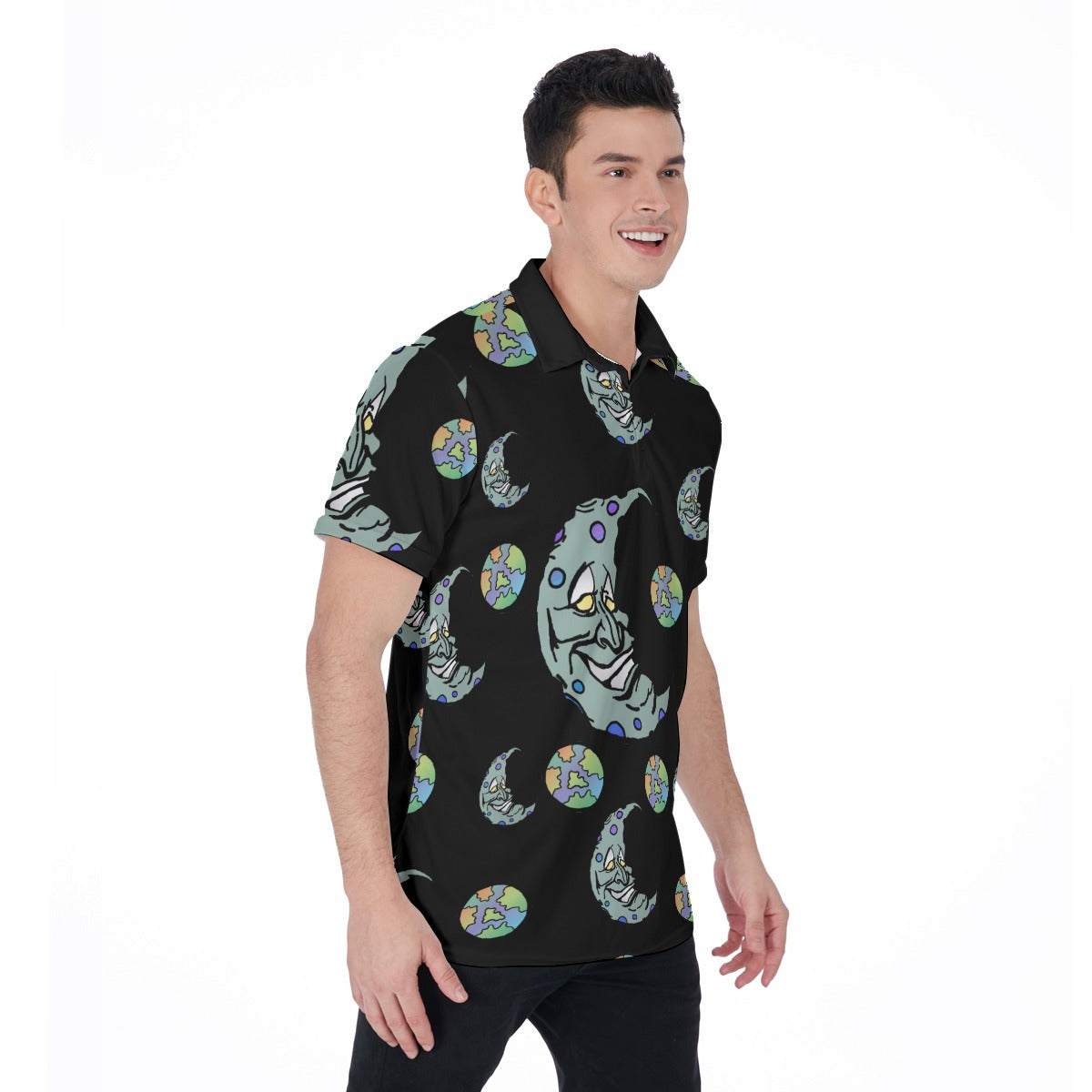 Green Moon All-Over Print Men's Polo Shirt