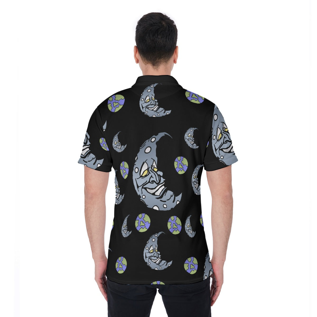 Silver Moon All-Over Print Men's Polo Shirt