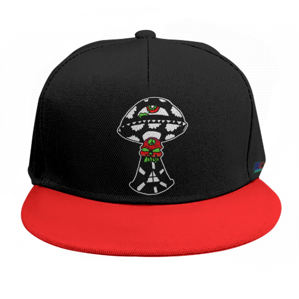 Black and White Skull Shroom Baseball Cap With Flat Brim