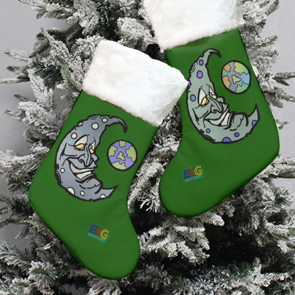 Moon Christmas Stocking (Green)