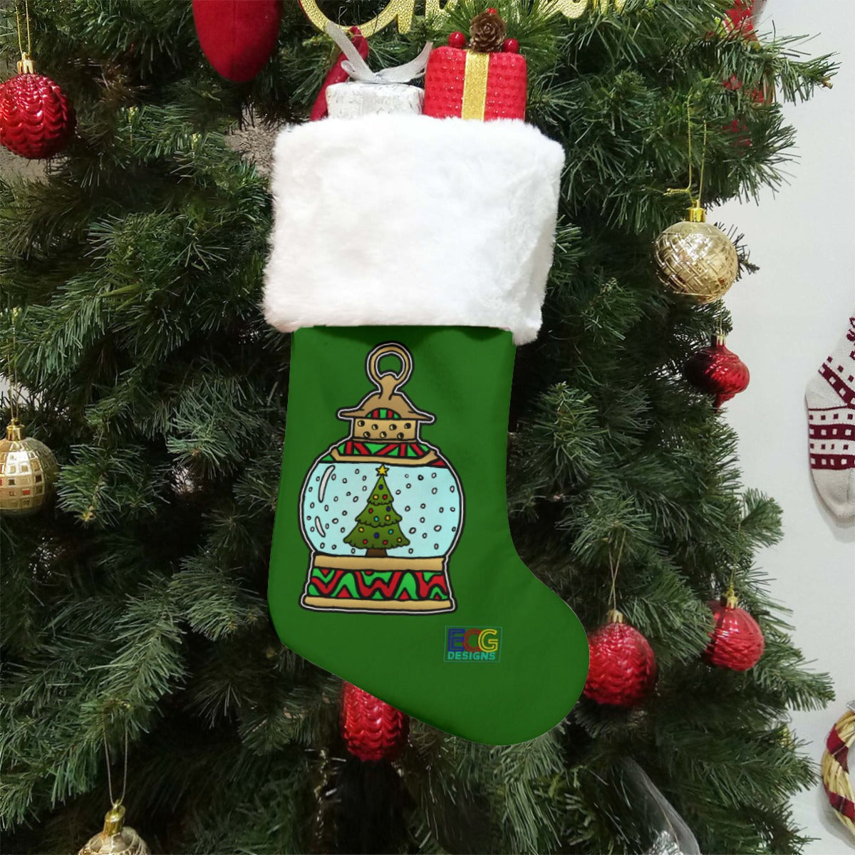 Christmas Snow Globe Christmas Stocking (Green)