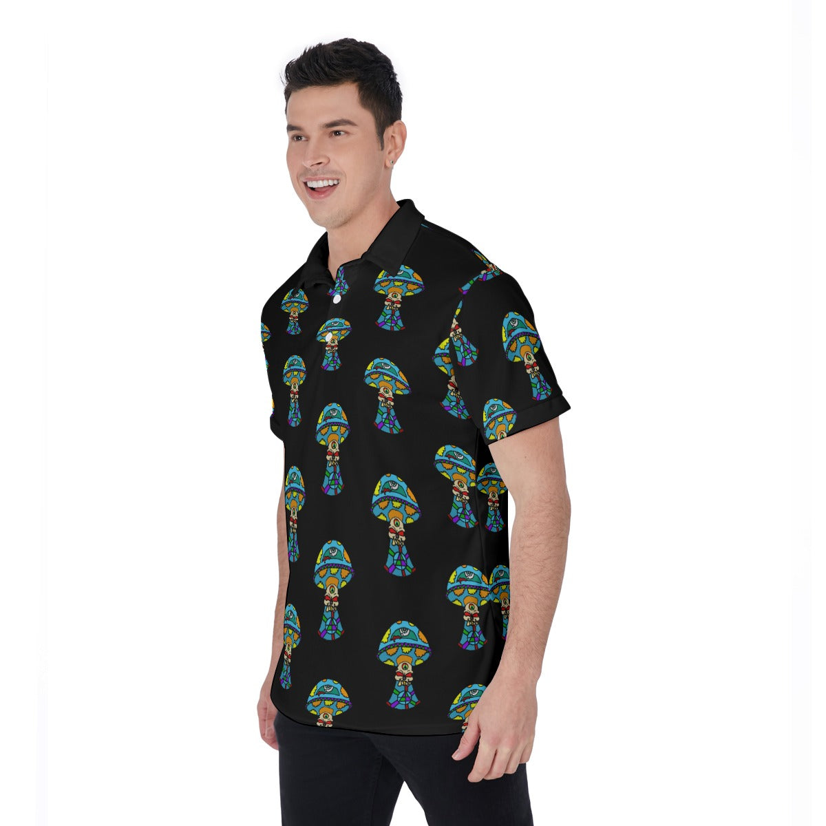 Multicolored Skull Shroom All-Over Print Men's Polo Shirt