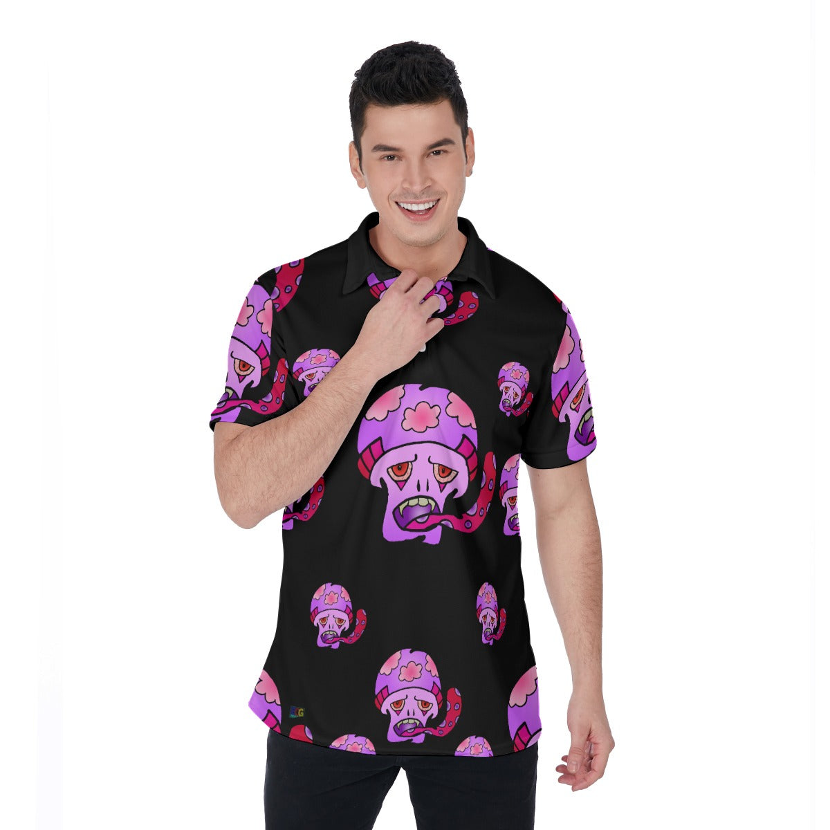 Pink Shroom All-Over Print Men's Polo Shirt