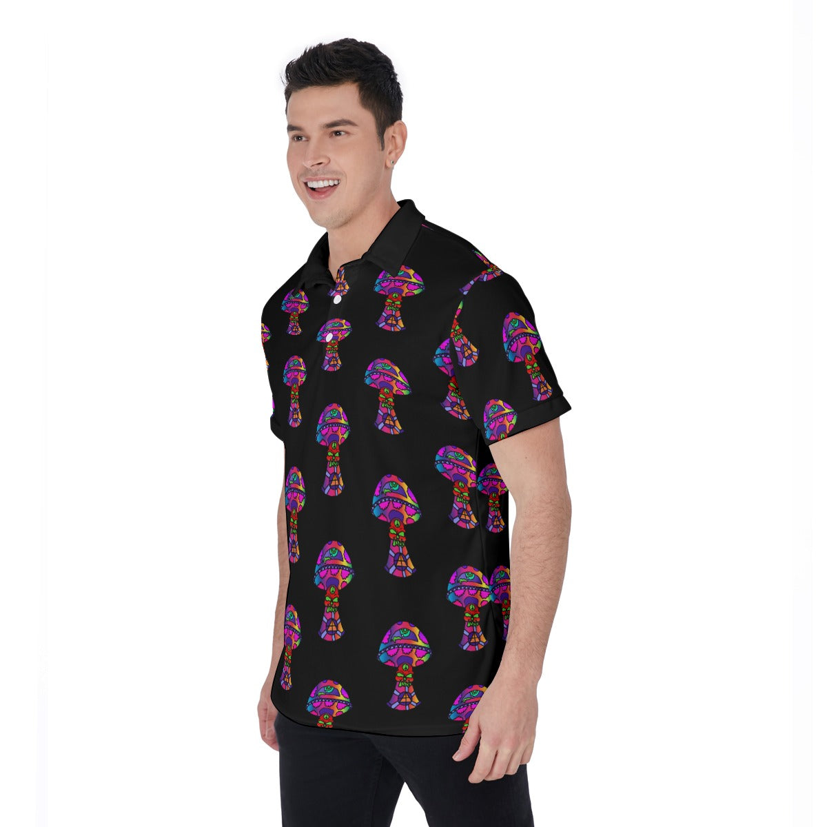 Rainbow Skull Shroom All-Over Print Men's Polo Shirt