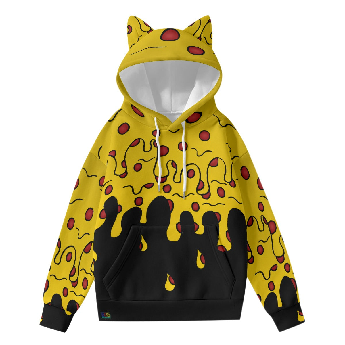 Cheesy Pizza Drip All-Over Print Women’s Hoodie With Decorative Ears