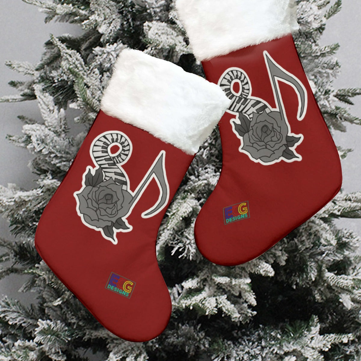 Musical Rose Christmas Stocking (Red)