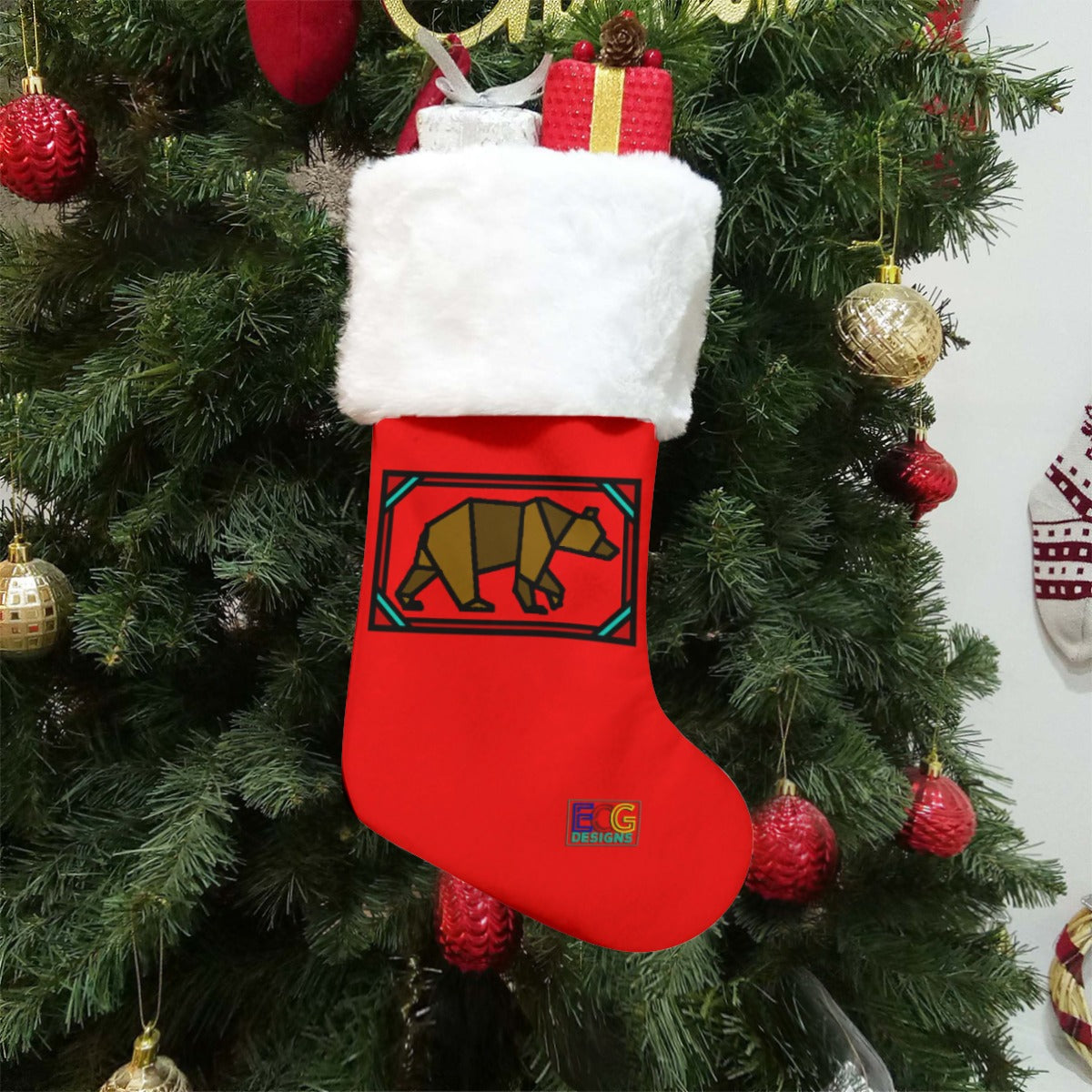 Box Bear Christmas Stocking (Red)