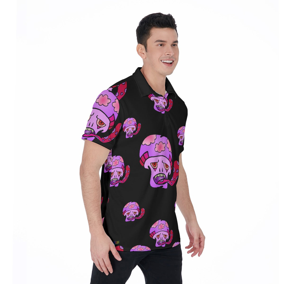 Pink Shroom All-Over Print Men's Polo Shirt