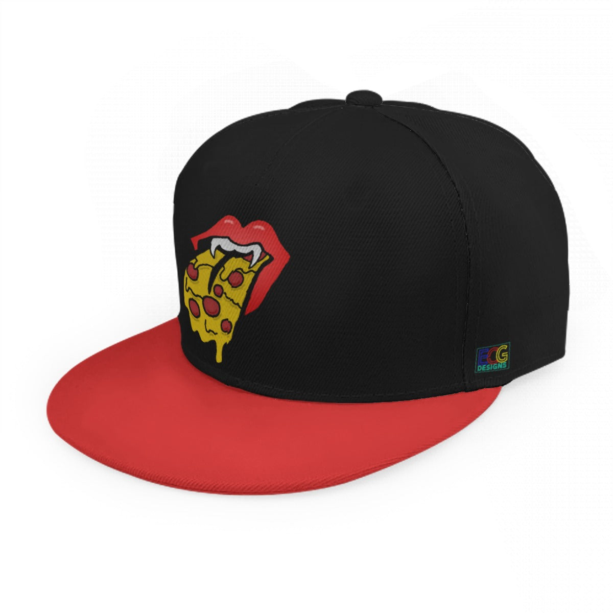 Red Pizza Tongue Baseball Cap With Flat Brim