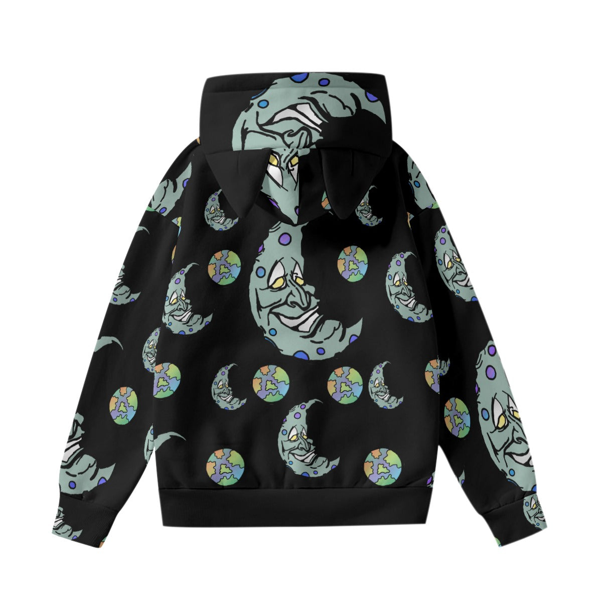 Green Moon All-Over Print Women’s Hoodie With Decorative Ears