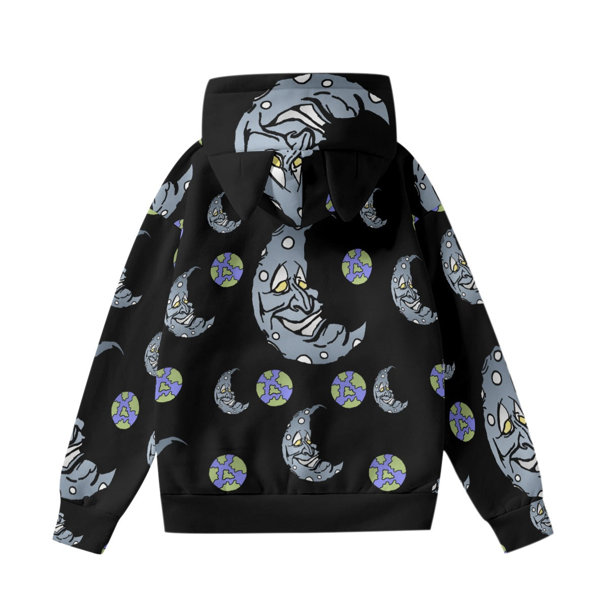 Silver Moon All-Over Print Women’s Hoodie With Decorative Ears