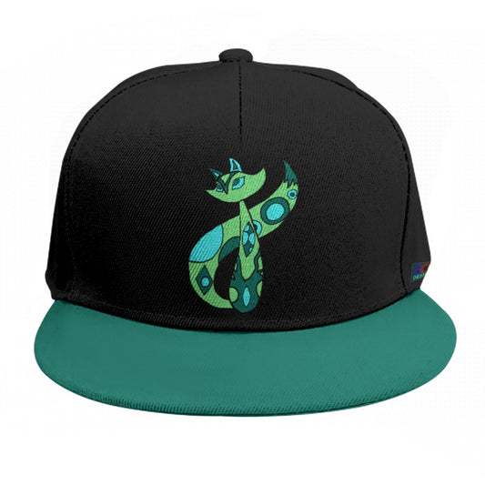 Green Cat Baseball Cap With Flat Brim