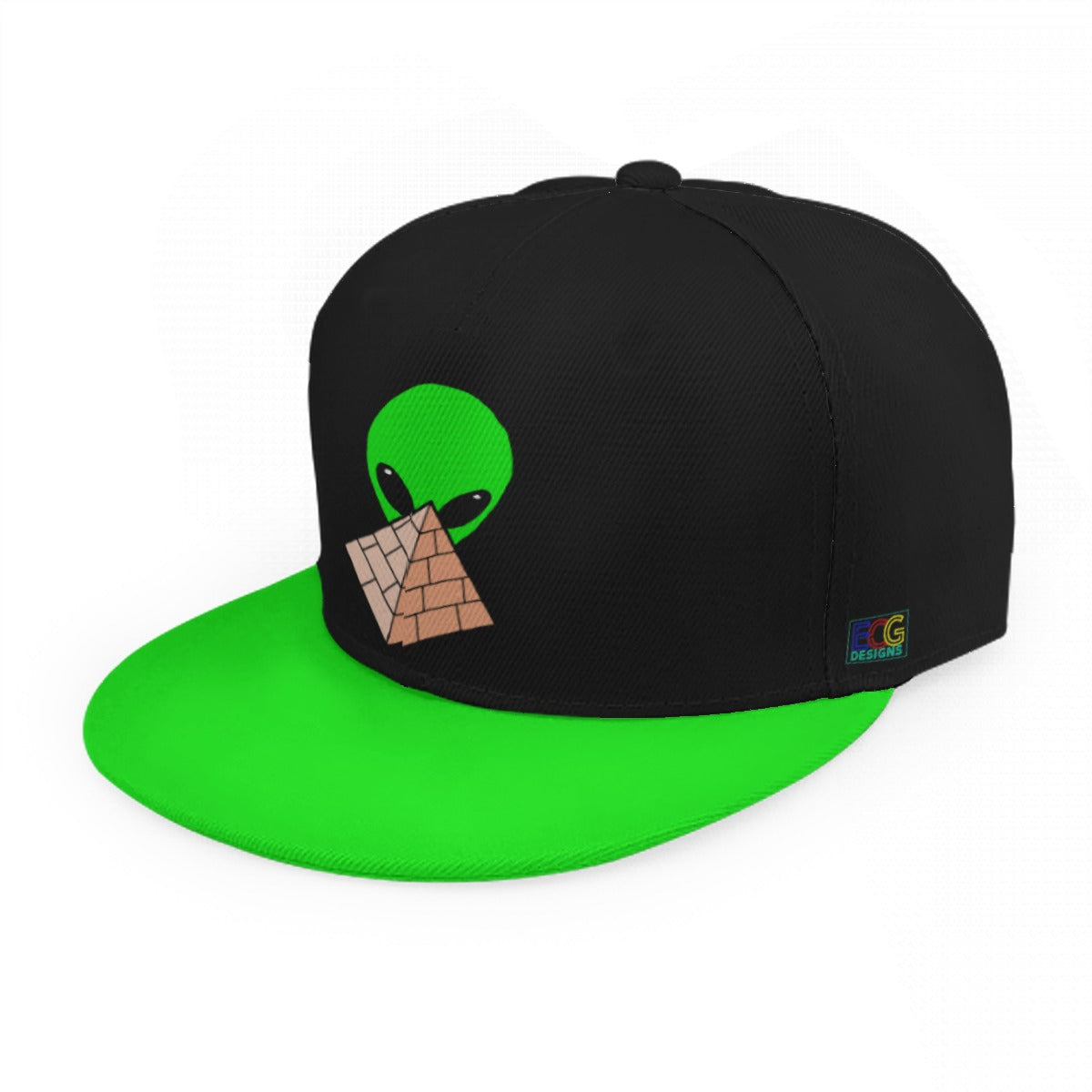 Green Alien Pyramid Baseball Cap With Flat Brim (Green)