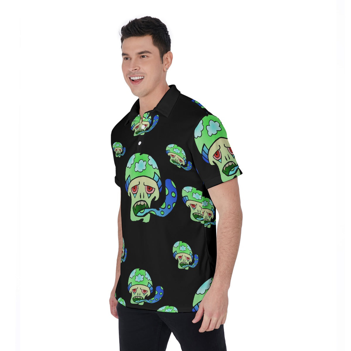 Green Shroom All-Over Print Men's Polo Shirt